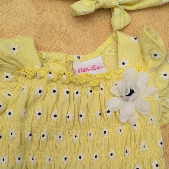 Little Lass Yellow Floral Baby Outfit with Headband - Picture 2 of 3
